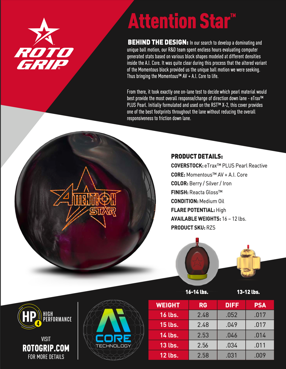 ★アテンションレッドパール★15ポンド新品★ROTO GRIP★ Roto Grip Attention Red Pearl Bowling Ball - 123Bowl