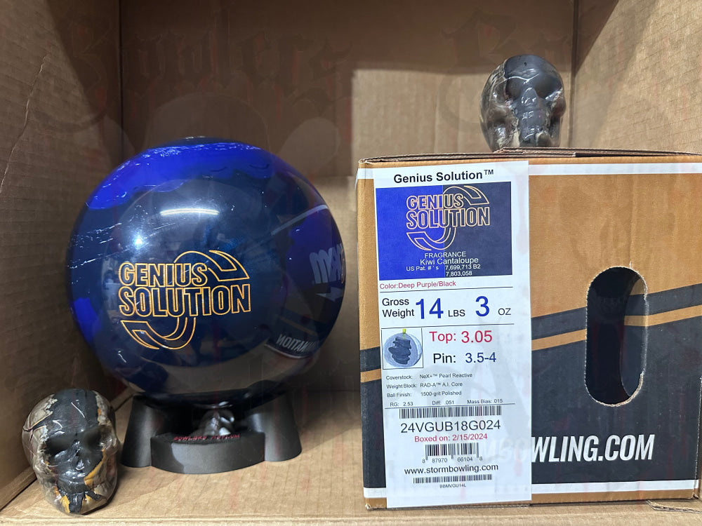 Storm Genius Solution 14 lbs - Bowlers Asylum - World Elite Bowling - SRGBBFS - Storm Bowling - Roto Grip Bowling - 900 Global Bowling - Motiv Bowling - Track Bowling - Brunswick Bowling - Radical Bowling - Ebonite Bowling - DV8 Bowling - Columbia 300 Bowling - Hammer Bowling