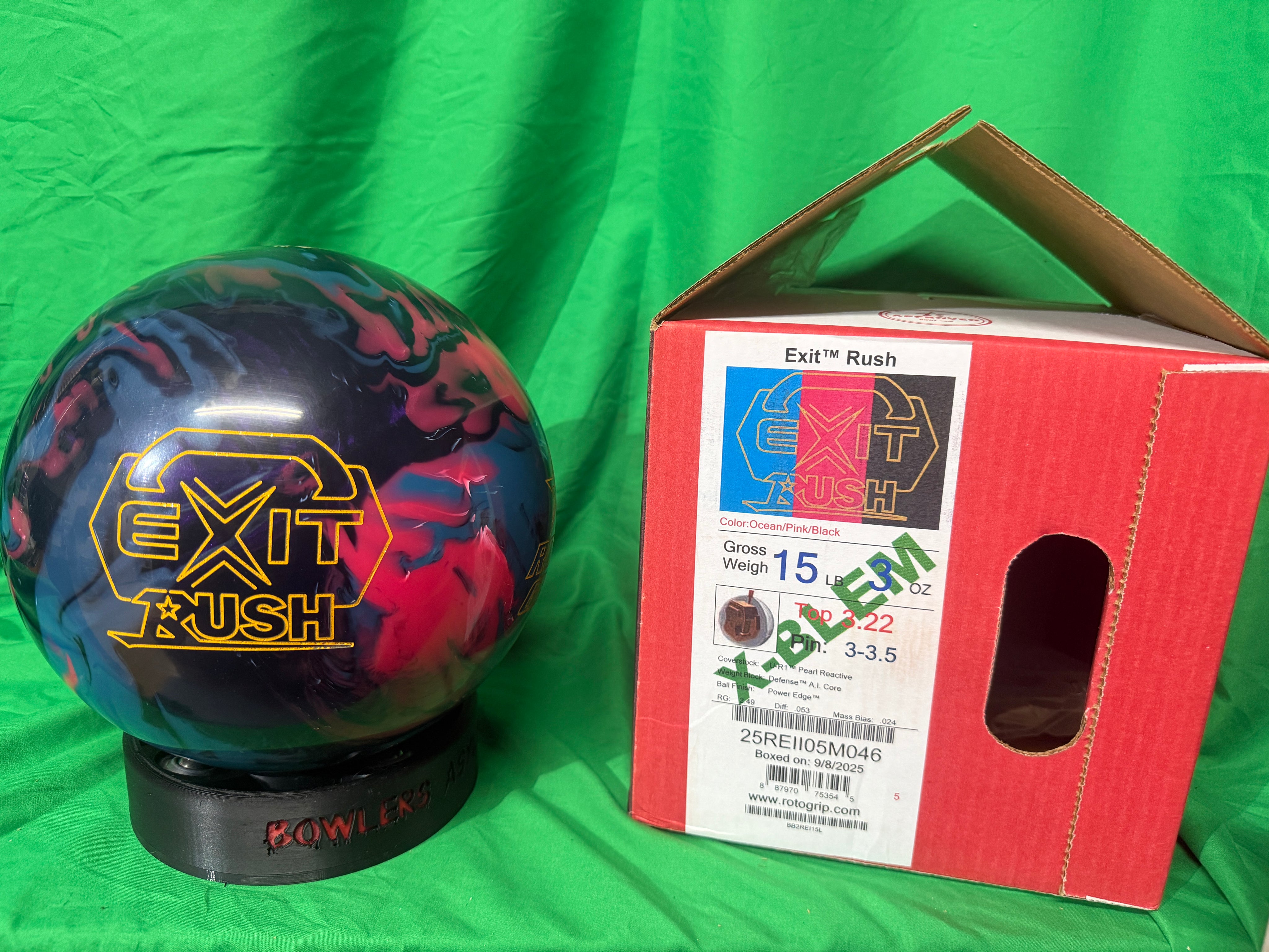 Roto Grip Exit Rush 15 lbs X-Blem - Bowlers Asylum - World Elite Bowling - SRGBBFS - Storm Bowling - Roto Grip Bowling - 900 Global Bowling - Motiv Bowling - Track Bowling - Brunswick Bowling - Radical Bowling - Ebonite Bowling - DV8 Bowling - Columbia 300 Bowling - Hammer Bowling