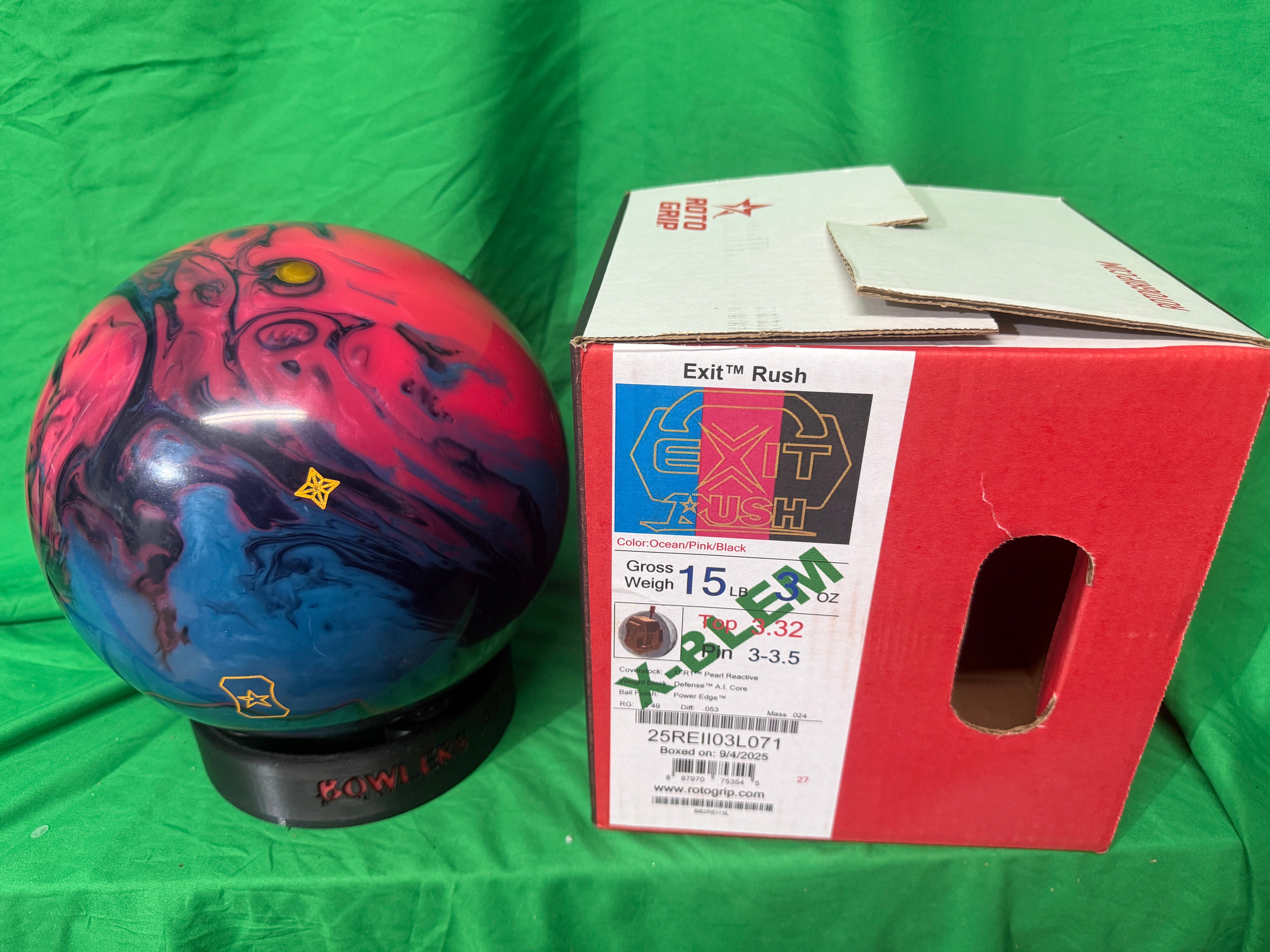 Roto Grip Exit Rush 15 lbs X-Blem - Bowlers Asylum - World Elite Bowling - SRGBBFS - Storm Bowling - Roto Grip Bowling - 900 Global Bowling - Motiv Bowling - Track Bowling - Brunswick Bowling - Radical Bowling - Ebonite Bowling - DV8 Bowling - Columbia 300 Bowling - Hammer Bowling