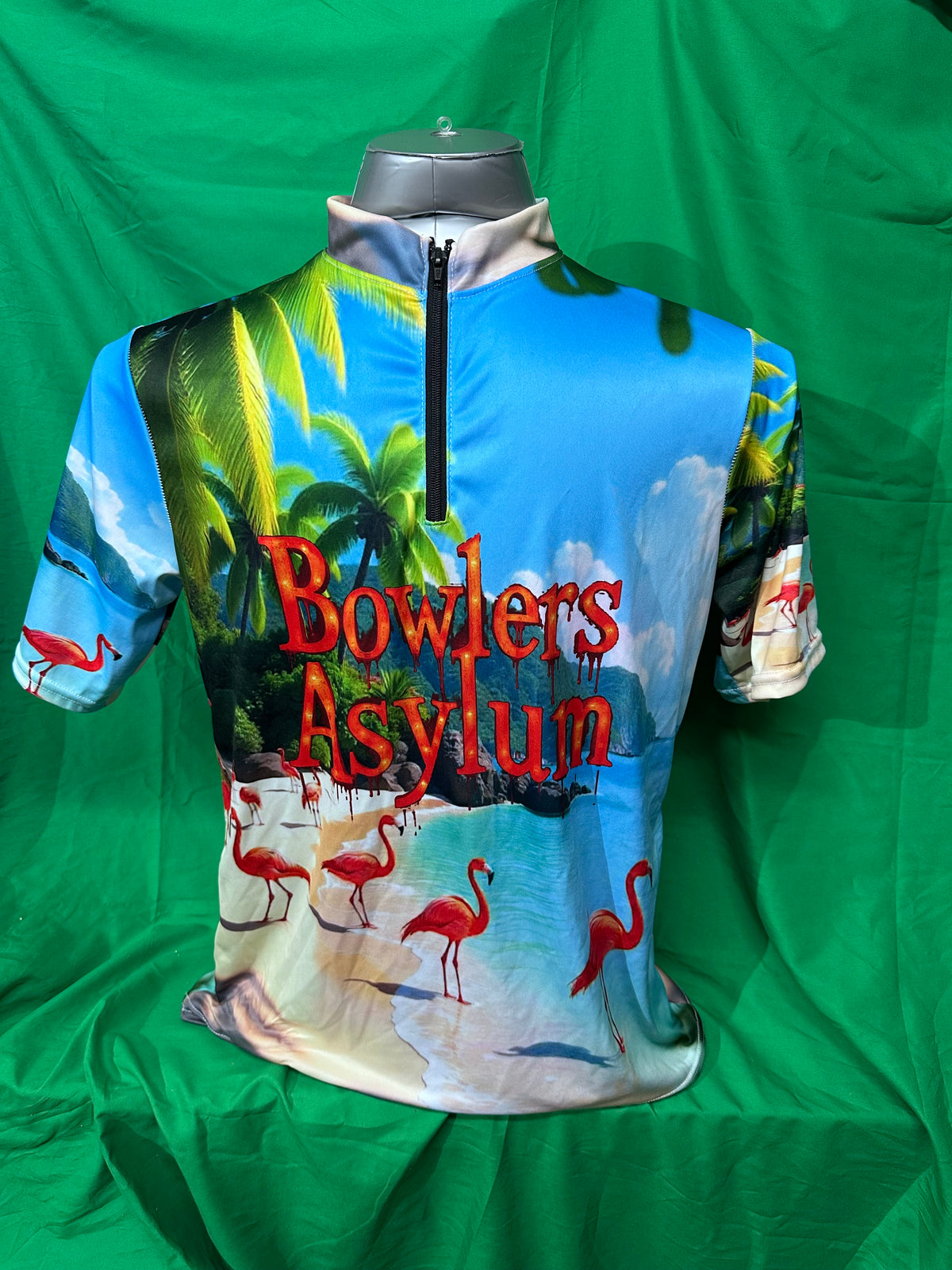 Bowlers Asylum Flamingo Beach Sash Zip Jersey - Bowlers Asylum - World Elite Bowling - SRGBBFS - Storm Bowling - Roto Grip Bowling - 900 Global Bowling - Motiv Bowling - Track Bowling - Brunswick Bowling - Radical Bowling - Ebonite Bowling - DV8 Bowling - Columbia 300 Bowling - Hammer Bowling
