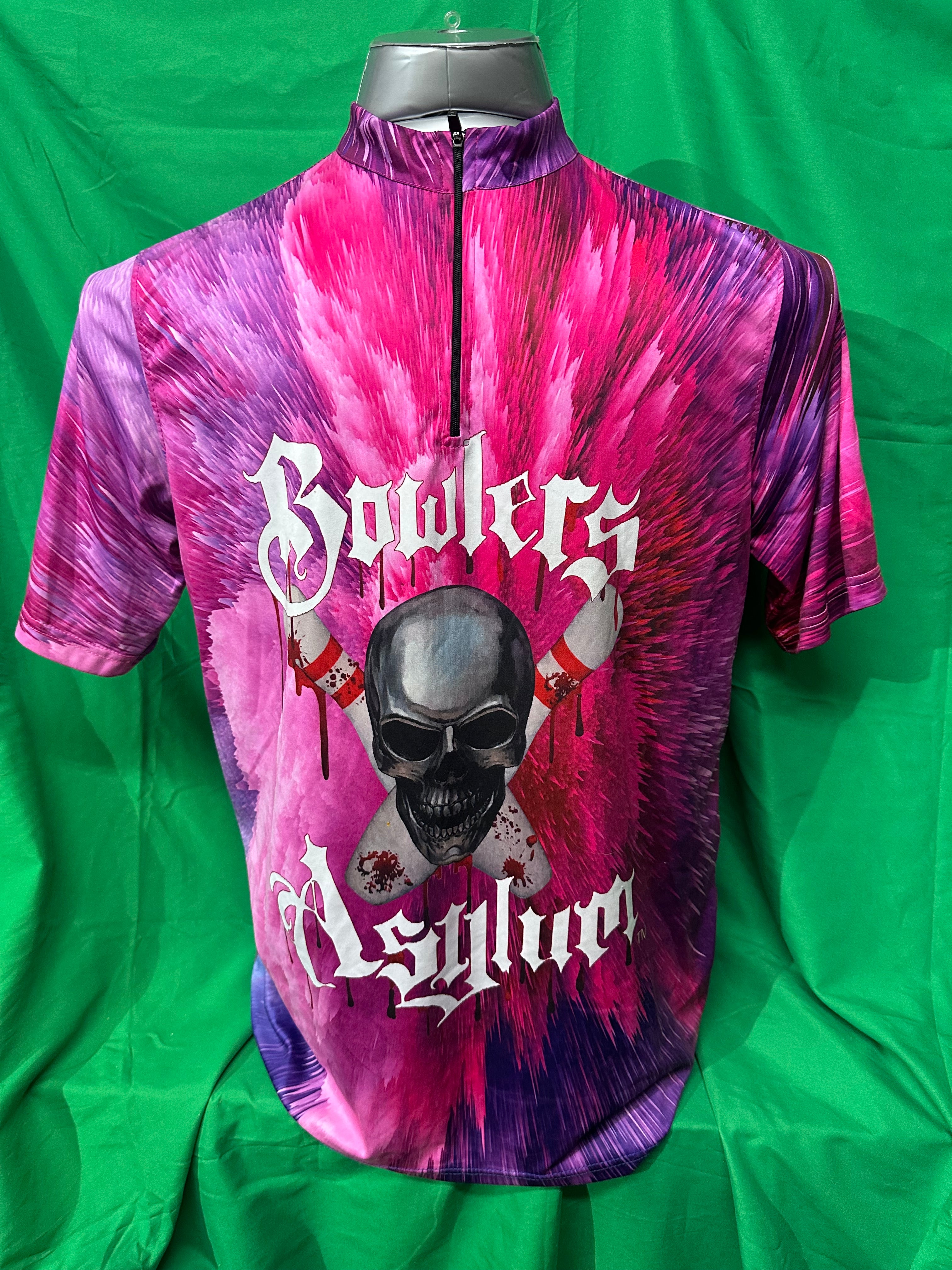 Bowlers Asylum Purple/Pink Splash Sash Zip Jersey - Bowlers Asylum - World Elite Bowling - SRGBBFS - Storm Bowling - Roto Grip Bowling - 900 Global Bowling - Motiv Bowling - Track Bowling - Brunswick Bowling - Radical Bowling - Ebonite Bowling - DV8 Bowling - Columbia 300 Bowling - Hammer Bowling