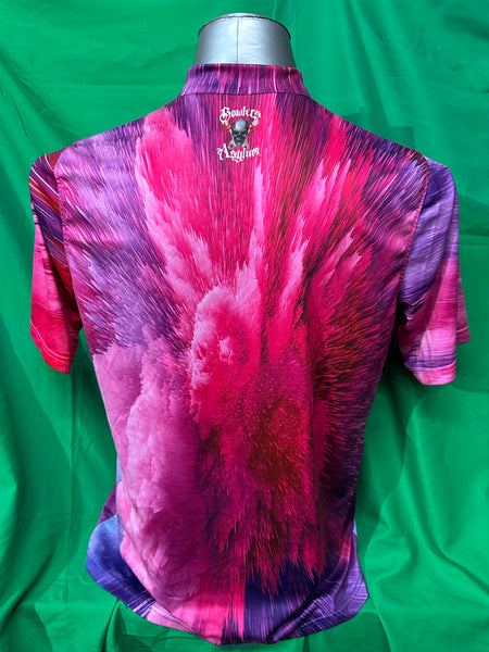 Bowlers Asylum Purple/Pink Splash Sash Zip Jersey - Bowlers Asylum - World Elite Bowling - SRGBBFS - Storm Bowling - Roto Grip Bowling - 900 Global Bowling - Motiv Bowling - Track Bowling - Brunswick Bowling - Radical Bowling - Ebonite Bowling - DV8 Bowling - Columbia 300 Bowling - Hammer Bowling