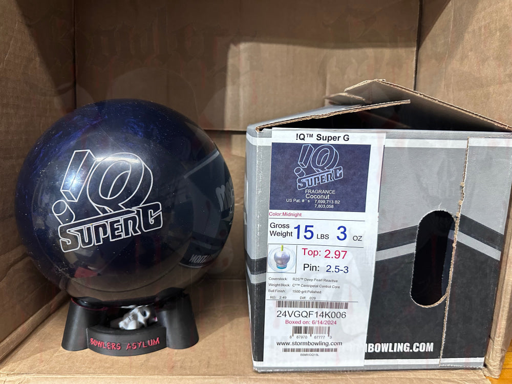 Storm IQ Super G 15 lbs - Bowlers Asylum - World Elite Bowling - SRGBBFS - Storm Bowling - Roto Grip Bowling - 900 Global Bowling - Motiv Bowling - Track Bowling - Brunswick Bowling - Radical Bowling - Ebonite Bowling - DV8 Bowling - Columbia 300 Bowling - Hammer Bowling