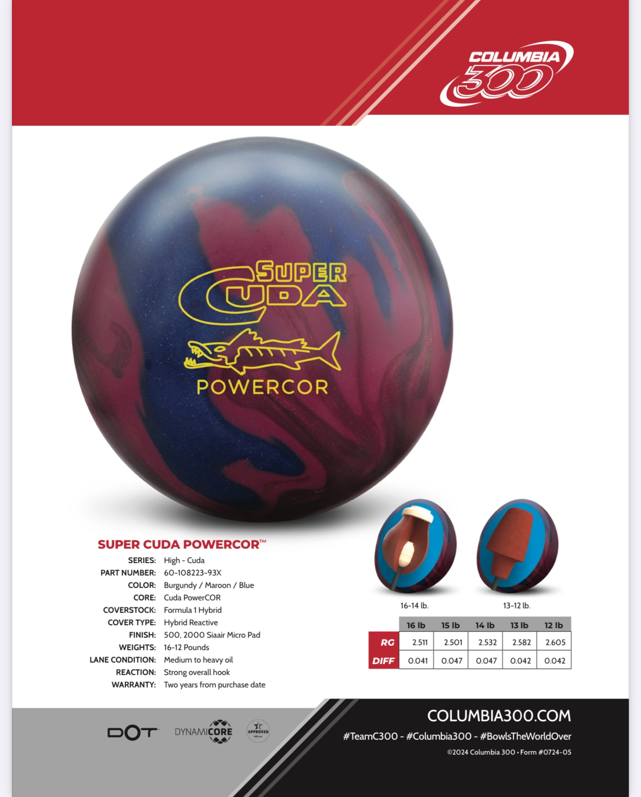 Columbia 300 Super Cuda PowerCor - Bowlers Asylum - World Elite Bowling - SRGBBFS - Storm Bowling - Roto Grip Bowling - 900 Global Bowling - Motiv Bowling - Track Bowling - Brunswick Bowling - Radical Bowling - Ebonite Bowling - DV8 Bowling - Columbia 300 Bowling - Hammer Bowling