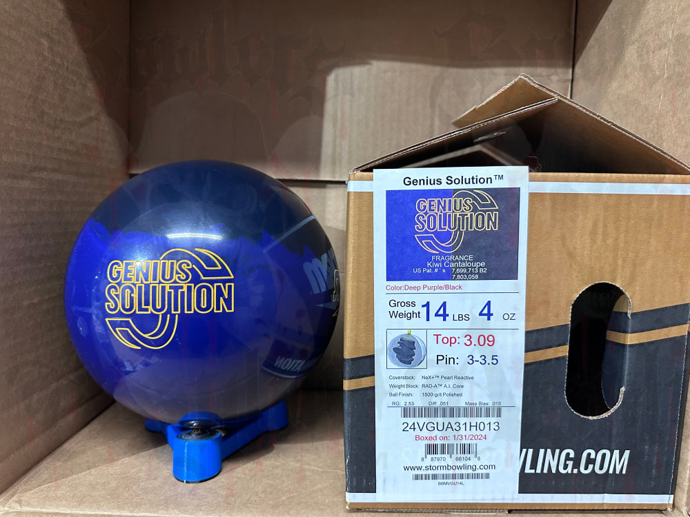 Storm Genius Solution 14 lbs - Bowlers Asylum - World Elite Bowling - SRGBBFS - Storm Bowling - Roto Grip Bowling - 900 Global Bowling - Motiv Bowling - Track Bowling - Brunswick Bowling - Radical Bowling - Ebonite Bowling - DV8 Bowling - Columbia 300 Bowling - Hammer Bowling