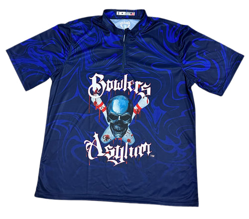 Bowlers Asylum Blue Liquid Sash Zip Jersey - Bowlers Asylum - World Elite Bowling - SRGBBFS - Storm Bowling - Roto Grip Bowling - 900 Global Bowling - Motiv Bowling - Track Bowling - Brunswick Bowling - Radical Bowling - Ebonite Bowling - DV8 Bowling - Columbia 300 Bowling - Hammer Bowling