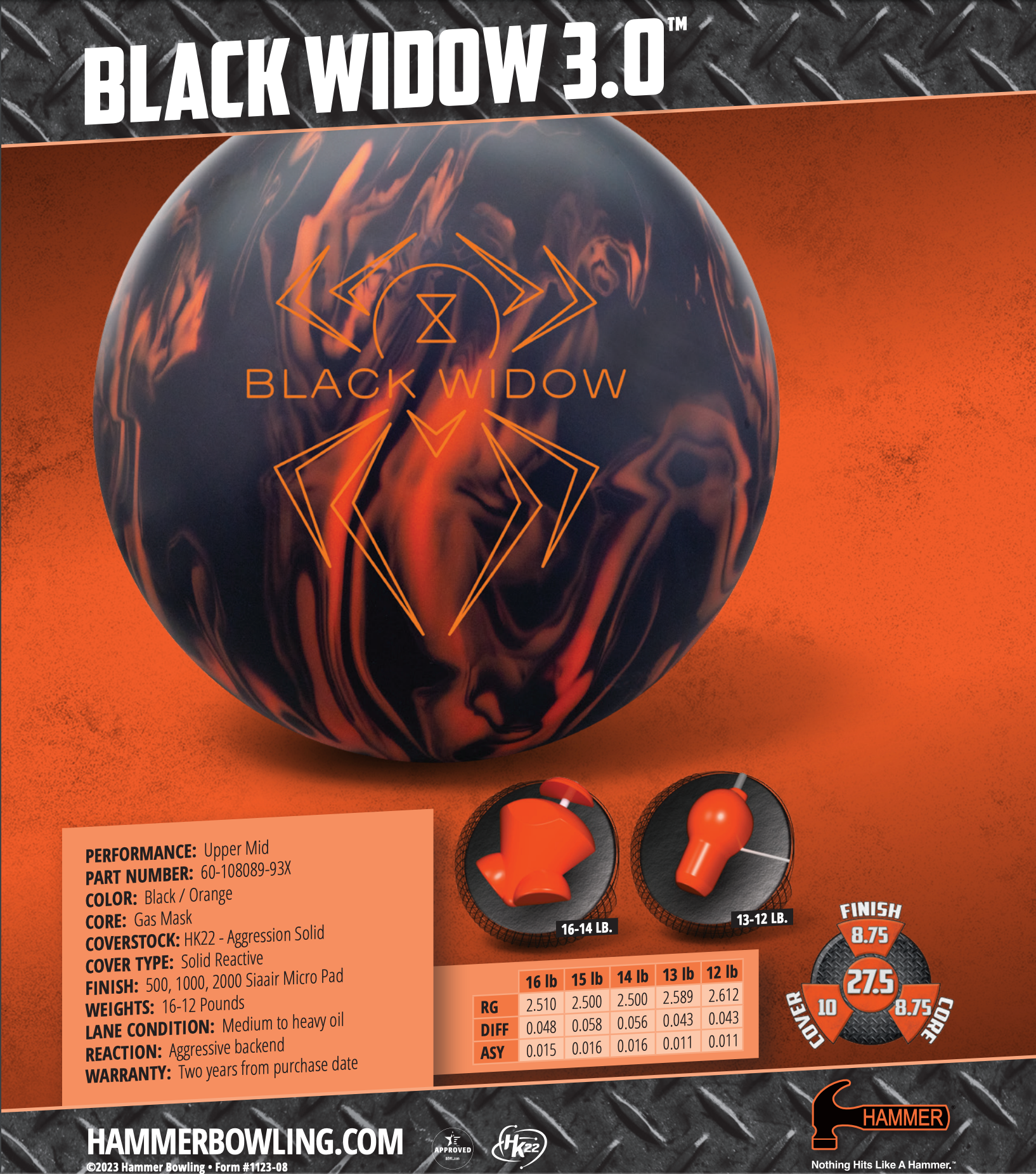 Hammer Black Widow 3.0 - Bowlers Asylum - World Elite Bowling - SRGBBFS - Storm Bowling - Roto Grip Bowling - 900 Global Bowling - Motiv Bowling - Track Bowling - Brunswick Bowling - Radical Bowling - Ebonite Bowling - DV8 Bowling - Columbia 300 Bowling - Hammer Bowling