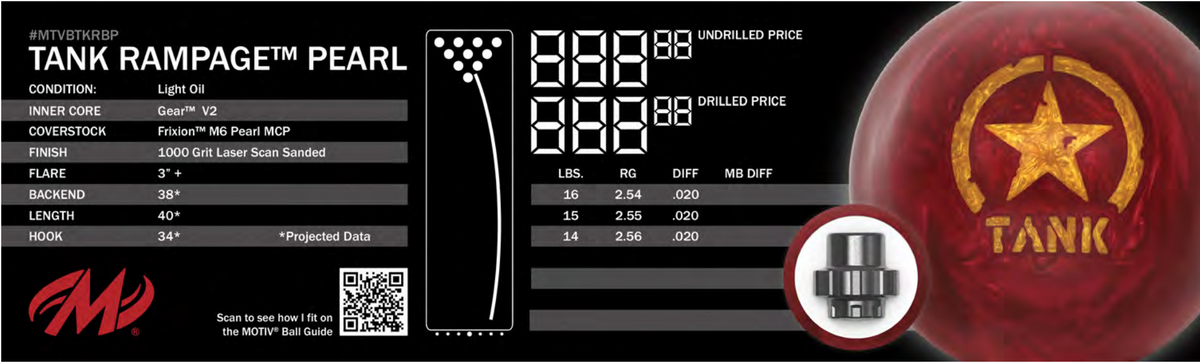 Motiv Tank Rampage Pearl - Bowlers Asylum - World Elite Bowling - SRGBBFS - Storm Bowling - Roto Grip Bowling - 900 Global Bowling - Motiv Bowling - Track Bowling - Brunswick Bowling - Radical Bowling - Ebonite Bowling - DV8 Bowling - Columbia 300 Bowling - Hammer Bowling