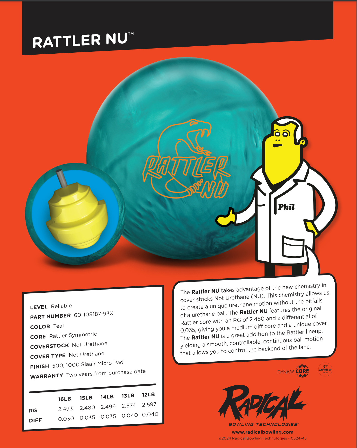 Radical Rattler NU - Bowlers Asylum - World Elite Bowling - SRGBBFS - Storm Bowling - Roto Grip Bowling - 900 Global Bowling - Motiv Bowling - Track Bowling - Brunswick Bowling - Radical Bowling - Ebonite Bowling - DV8 Bowling - Columbia 300 Bowling - Hammer Bowling