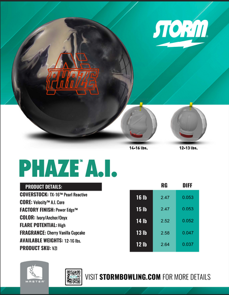 Storm Phaze AI - Bowlers Asylum - World Elite Bowling - SRGBBFS - Storm Bowling - Roto Grip Bowling - 900 Global Bowling - Motiv Bowling - Track Bowling - Brunswick Bowling - Radical Bowling - Ebonite Bowling - DV8 Bowling - Columbia 300 Bowling - Hammer Bowling