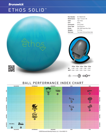 Brunswick Ethos Solid - Bowlers Asylum - World Elite Bowling - SRGBBFS - Storm Bowling - Roto Grip Bowling - 900 Global Bowling - Motiv Bowling - Track Bowling - Brunswick Bowling - Radical Bowling - Ebonite Bowling - DV8 Bowling - Columbia 300 Bowling - Hammer Bowling