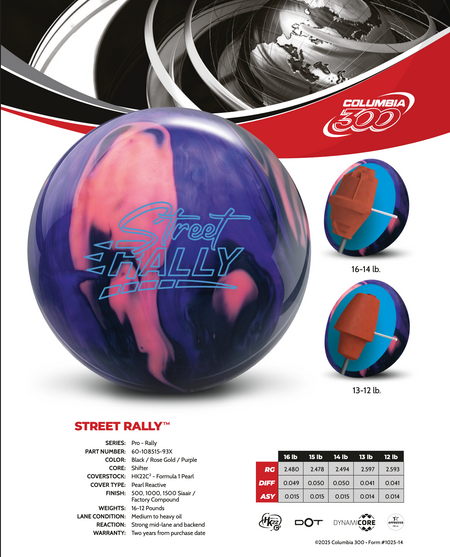 Columbia 300 Street Rally - Bowlers Asylum - World Elite Bowling - SRGBBFS - Storm Bowling - Roto Grip Bowling - 900 Global Bowling - Motiv Bowling - Track Bowling - Brunswick Bowling - Radical Bowling - Ebonite Bowling - DV8 Bowling - Columbia 300 Bowling - Hammer Bowling