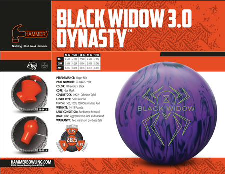 Hammer Black Widow 3.0 Dynasty - Bowlers Asylum - World Elite Bowling - SRGBBFS - Storm Bowling - Roto Grip Bowling - 900 Global Bowling - Motiv Bowling - Track Bowling - Brunswick Bowling - Radical Bowling - Ebonite Bowling - DV8 Bowling - Columbia 300 Bowling - Hammer Bowling