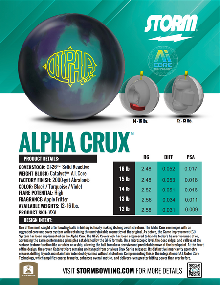 Storm Alpha Crux - Bowlers Asylum - World Elite Bowling - SRGBBFS - Storm Bowling - Roto Grip Bowling - 900 Global Bowling - Motiv Bowling - Track Bowling - Brunswick Bowling - Radical Bowling - Ebonite Bowling - DV8 Bowling - Columbia 300 Bowling - Hammer Bowling