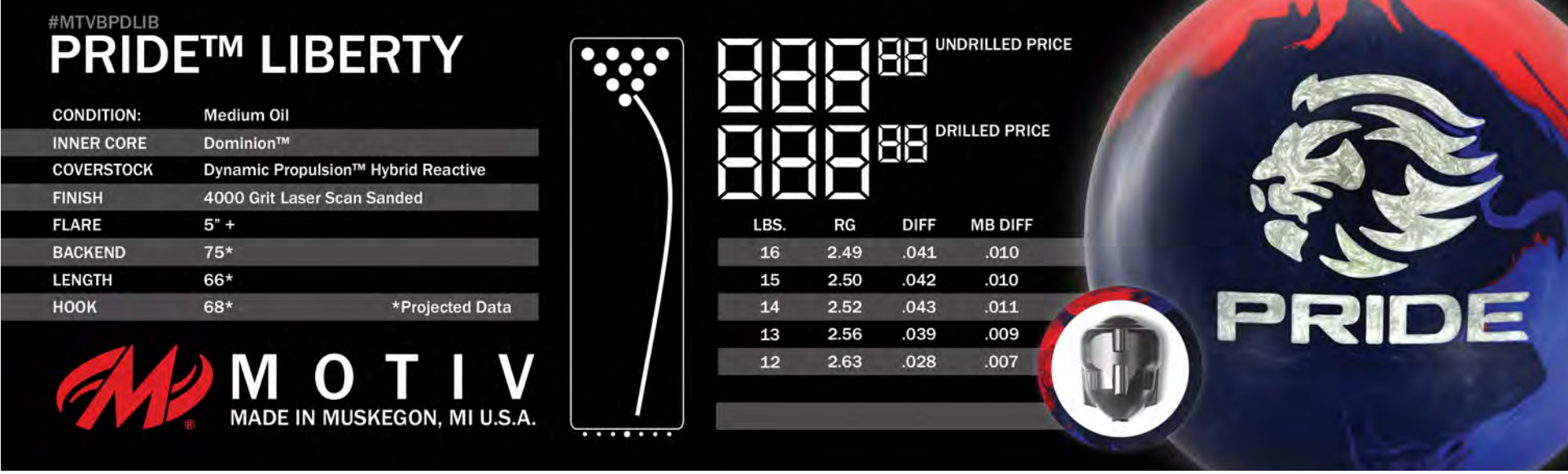 Motiv Pride Liberty - Bowlers Asylum - World Elite Bowling - SRGBBFS - Storm Bowling - Roto Grip Bowling - 900 Global Bowling - Motiv Bowling - Track Bowling - Brunswick Bowling - Radical Bowling - Ebonite Bowling - DV8 Bowling - Columbia 300 Bowling - Hammer Bowling