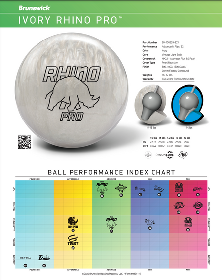 Brunswick Ivory Rhino Pro - Bowlers Asylum - World Elite Bowling - SRGBBFS - Storm Bowling - Roto Grip Bowling - 900 Global Bowling - Motiv Bowling - Track Bowling - Brunswick Bowling - Radical Bowling - Ebonite Bowling - DV8 Bowling - Columbia 300 Bowling - Hammer Bowling