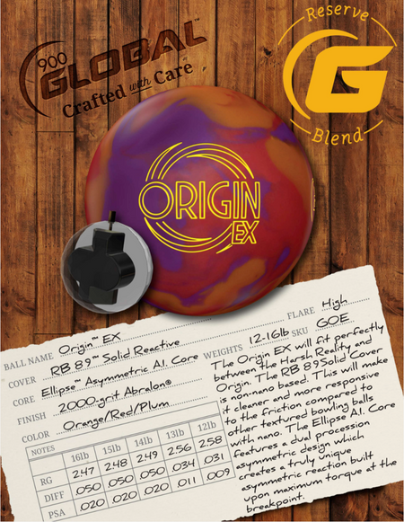 900 Global Origin EX - Bowlers Asylum - World Elite Bowling - SRGBBFS - Storm Bowling - Roto Grip Bowling - 900 Global Bowling - Motiv Bowling - Track Bowling - Brunswick Bowling - Radical Bowling - Ebonite Bowling - DV8 Bowling - Columbia 300 Bowling - Hammer Bowling