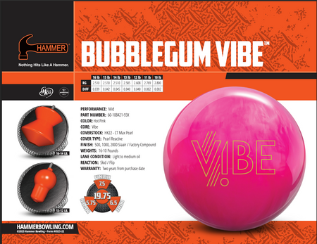 Hammer Bubble Gum Vibe (Pre-Order) - Bowlers Asylum - World Elite Bowling - SRGBBFS - Storm Bowling - Roto Grip Bowling - 900 Global Bowling - Motiv Bowling - Track Bowling - Brunswick Bowling - Radical Bowling - Ebonite Bowling - DV8 Bowling - Columbia 300 Bowling - Hammer Bowling