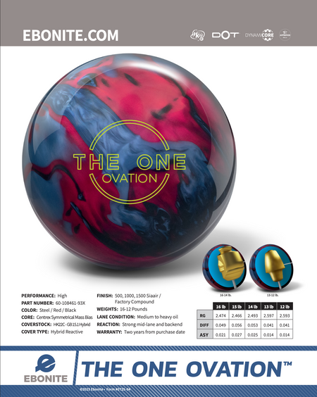 Ebonite The One Ovation (Pre-order) - Bowlers Asylum - World Elite Bowling - SRGBBFS - Storm Bowling - Roto Grip Bowling - 900 Global Bowling - Motiv Bowling - Track Bowling - Brunswick Bowling - Radical Bowling - Ebonite Bowling - DV8 Bowling - Columbia 300 Bowling - Hammer Bowling