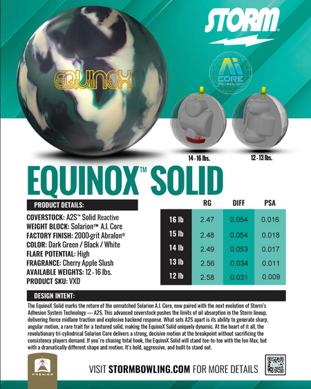Storm Equinox Solid (Pre-Order) - Bowlers Asylum - World Elite Bowling - SRGBBFS - Storm Bowling - Roto Grip Bowling - 900 Global Bowling - Motiv Bowling - Track Bowling - Brunswick Bowling - Radical Bowling - Ebonite Bowling - DV8 Bowling - Columbia 300 Bowling - Hammer Bowling
