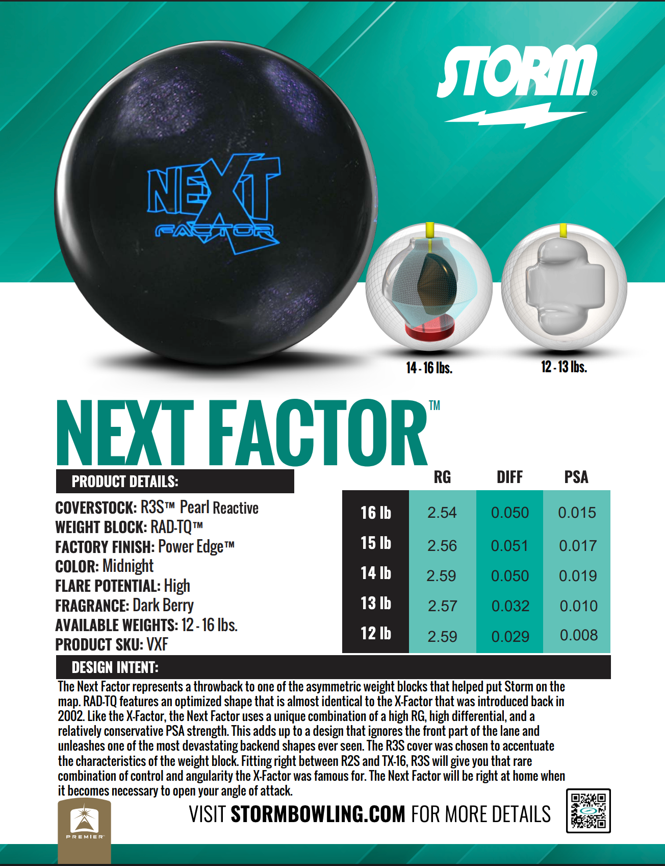 Storm Next Factor - Bowlers Asylum - World Elite Bowling - SRGBBFS - Storm Bowling - Roto Grip Bowling - 900 Global Bowling - Motiv Bowling - Track Bowling - Brunswick Bowling - Radical Bowling - Ebonite Bowling - DV8 Bowling - Columbia 300 Bowling - Hammer Bowling