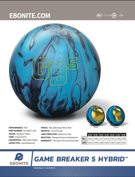 Ebonite GB5 Hybrid - Bowlers Asylum - World Elite Bowling - SRGBBFS - Storm Bowling - Roto Grip Bowling - 900 Global Bowling - Motiv Bowling - Track Bowling - Brunswick Bowling - Radical Bowling - Ebonite Bowling - DV8 Bowling - Columbia 300 Bowling - Hammer Bowling