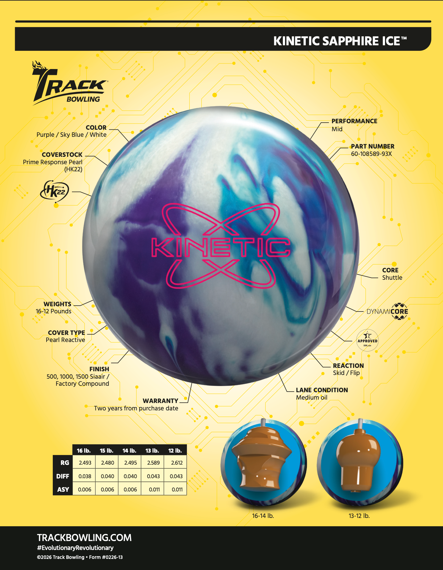 Track Kinetic Sapphire Ice - Bowlers Asylum - World Elite Bowling - SRGBBFS - Storm Bowling - Roto Grip Bowling - 900 Global Bowling - Motiv Bowling - Track Bowling - Brunswick Bowling - Radical Bowling - Ebonite Bowling - DV8 Bowling - Columbia 300 Bowling - Hammer Bowling