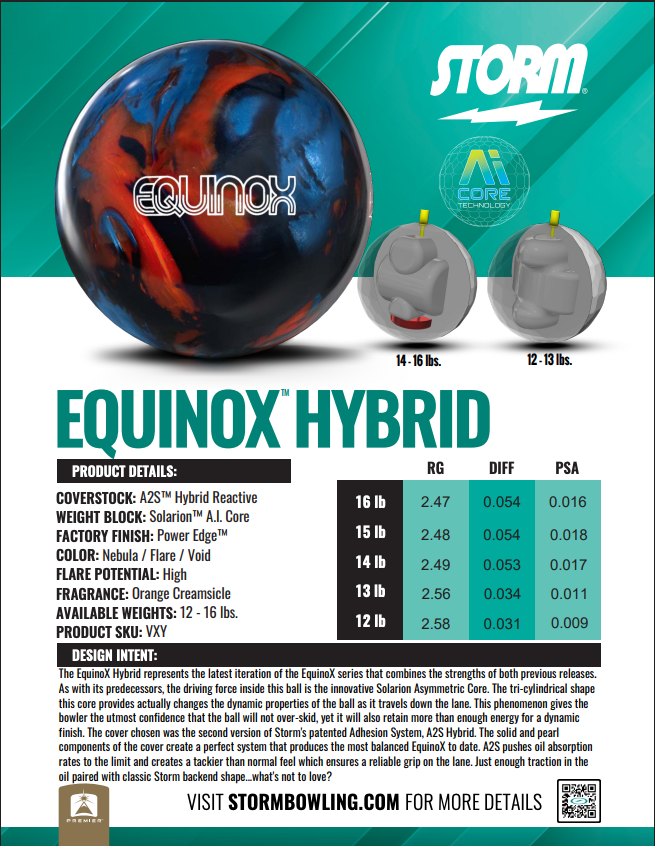 Storm Equinox Hybrid (Pre-Order) - Bowlers Asylum - World Elite Bowling - SRGBBFS - Storm Bowling - Roto Grip Bowling - 900 Global Bowling - Motiv Bowling - Track Bowling - Brunswick Bowling - Radical Bowling - Ebonite Bowling - DV8 Bowling - Columbia 300 Bowling - Hammer Bowling