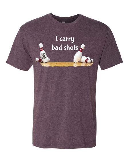 I Carry Bad Shots T-Shirt - Bowlers Asylum - World Elite Bowling - SRGBBFS - Storm Bowling - Roto Grip Bowling - 900 Global Bowling - Motiv Bowling - Track Bowling - Brunswick Bowling - Radical Bowling - Ebonite Bowling - DV8 Bowling - Columbia 300 Bowling - Hammer Bowling