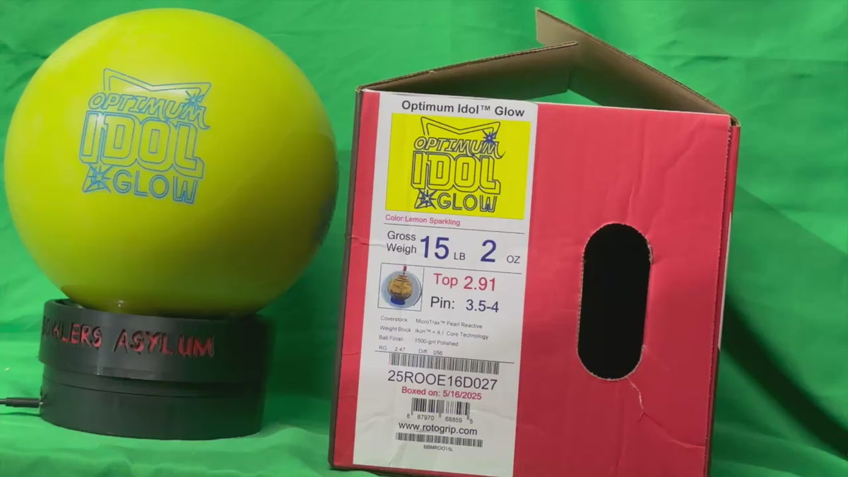 Roto Grip Optimum Idol Glow 15 lbs - Bowlers Asylum - World Elite Bowling - SRGBBFS - Storm Bowling - Roto Grip Bowling - 900 Global Bowling - Motiv Bowling - Track Bowling - Brunswick Bowling - Radical Bowling - Ebonite Bowling - DV8 Bowling - Columbia 300 Bowling - Hammer Bowling