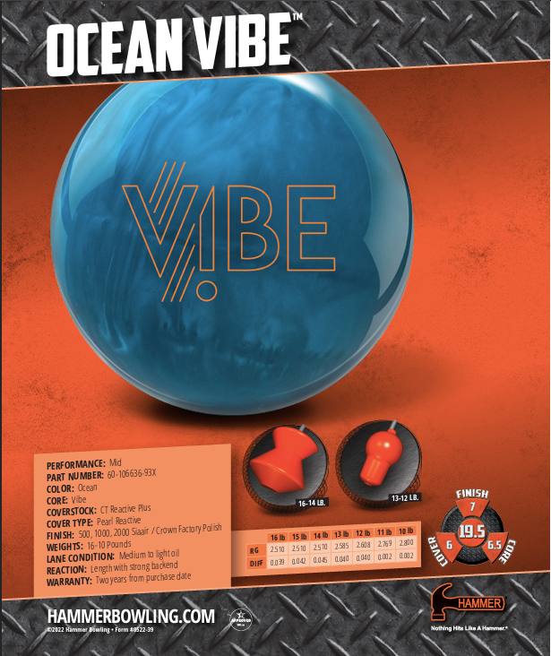 Hammer Ocean Vibe - Bowlers Asylum - World Elite Bowling - SRGBBFS - Storm Bowling - Roto Grip Bowling - 900 Global Bowling - Motiv Bowling - Track Bowling - Brunswick Bowling - Radical Bowling - Ebonite Bowling - DV8 Bowling - Columbia 300 Bowling - Hammer Bowling